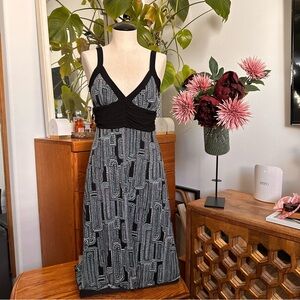 Y2K Body Central Black Patterned Sundress with Ruched Bodice